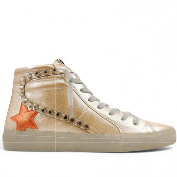 Shu Shop Riri Metallic Hi Top Sneakers Size 8 - Picture 1 of 7